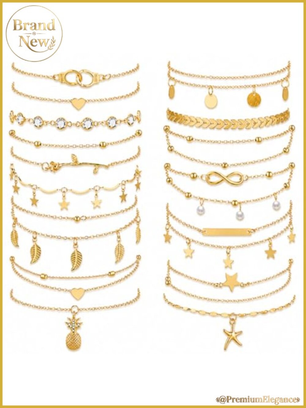16 Pc Anklet Set for Women Layered Waterproof Stacking Anklets Bohemian Beach